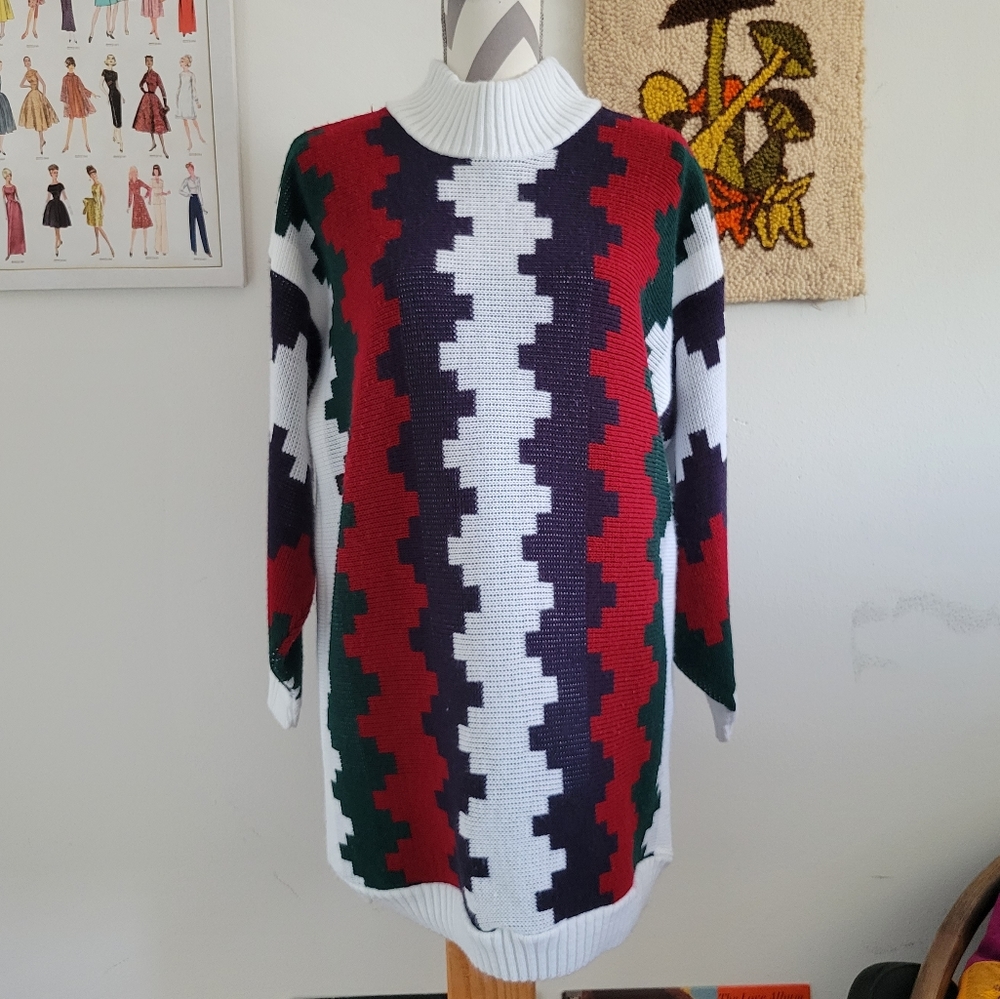 Clifton Place | 80s Vintage Grid Design Oversized Sweater